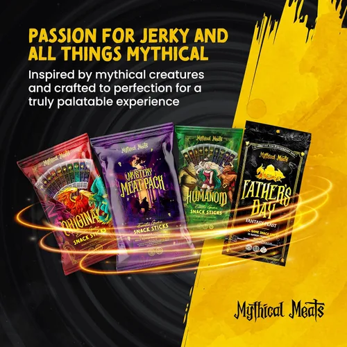 Miniatura 8 de Mythical Meats Paquete de regalo de fiesta de fantasía para el Día del Padre, 10 palitos exóticos al azar y bocadillos de carne de res, carnes secas
