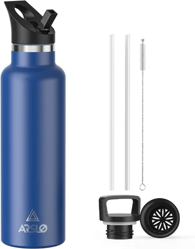 Miniatura 32 de Botellas de agua de doble pared de acero inoxidable, botella aislada al vacío con tapa con popote, botella de agua aislada mantiene el agua fría