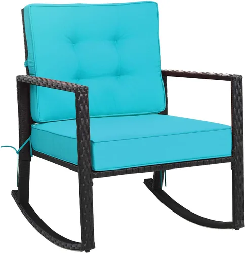 Miniatura 12 de Tangkula Mecedora de Mimbre, Silla Mecedora Deslizante de Ratán para Exteriores con Marco de Acero Resistente, Asiento de Muebles de Mimbre