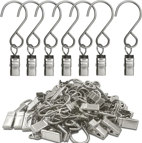 Miniatura 9 de Clips de cortina con ganchos en S de acero inoxidable, paquete de 50 clips colgantes para luces de fiesta, ganchos para fotos, exhibición de 2.4