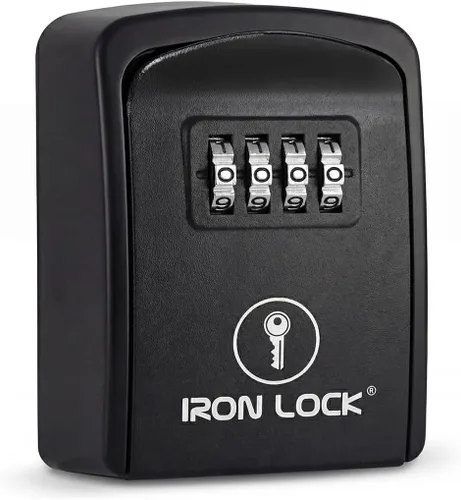 Iron Lock® - Caja de bloqueo de llave pequeña para montaje en pared con código, para exteriores (negro) | 10,000 resettable combos, no app or dead
