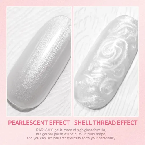 Miniatura 7 de RARJSM - Juego de esmaltes de uñas de gel perla, 6 colores: concha nacarada, purpurina, blanco, oro, rosa, verde, púrpura, con brillo de sirena