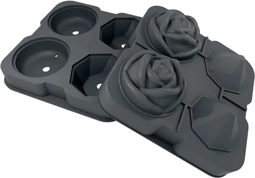 Miniatura 6 de HANCELANT - Bandeja para cubitos de hielo, moldes para cubitos de hielo de 2.5 pulgadas, rosa de silicona de 2 cavidades y 2 bolas de hielo de Negro