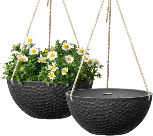 Miniatura 8 de LA JOLIE MUSE Macetas colgantes de 10 pulgadas para plantas de interior, macetas de jardín al aire libre, color blanco, panal de abeja, juego de 2