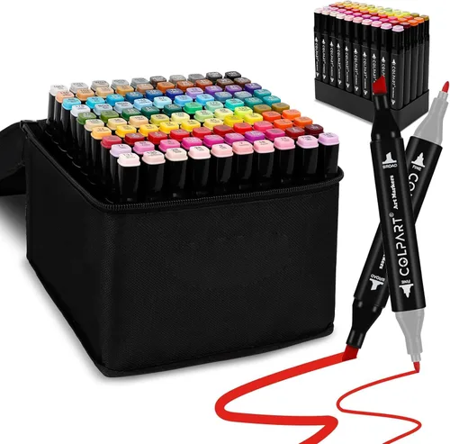 colpart Marcadores de alcohol de 100 colores de doble punta para niños, rotuladores con soporte para bolígrafo y estuche para adultos, suministros