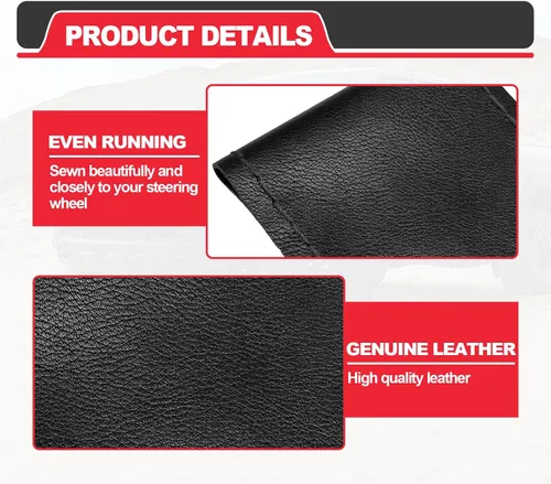 Miniatura 4 de Funda de volante de cuero PU Direct, 15 pulgadas, antideslizante, transpirable, sensación suave y cómoda, envoltura de costura de cuero PU genuino