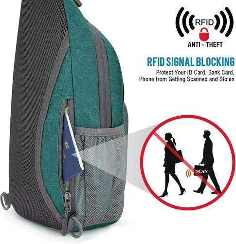 Miniatura 2 de G4Free Bolso bandolera RFID, mochila cruzada para el pecho, bolso de hombro para senderismo al aire libre Verde