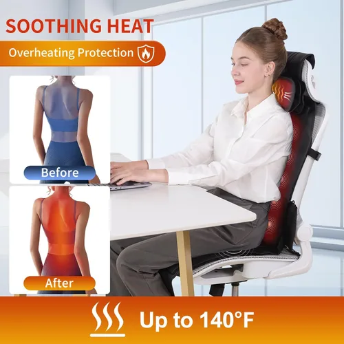Miniatura 3 de Masajeador de espalda Shiatsu con calor, almohadilla para silla de masaje para espalda completa, masajeador de silla con soporte para el cuello