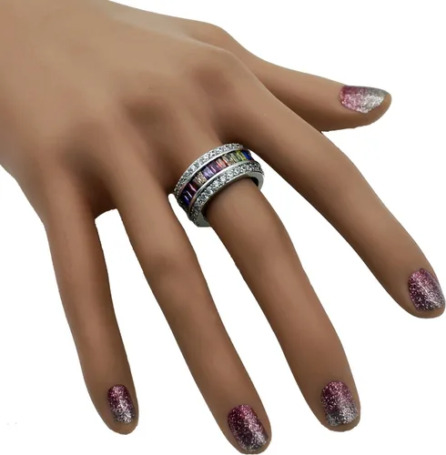 Miniatura 4 de HERMOSA Anillos para mujer, multicolor, circonita cúbica, arco iris, tallas 6 a 12