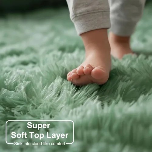 Miniatura 4 de Alfombras de color verde salvia para dormitorio, sala de estar, alfombra peluda esponjosa de 5 x 8 pies para guardería, aula, adolescentes, niños