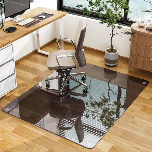Miniatura 11 de GLSLAND Tapete para silla de vidrio templado, 54 x 32 pulgadas, protector de suelo de oficina resistente para suelos de madera dura y alfombras