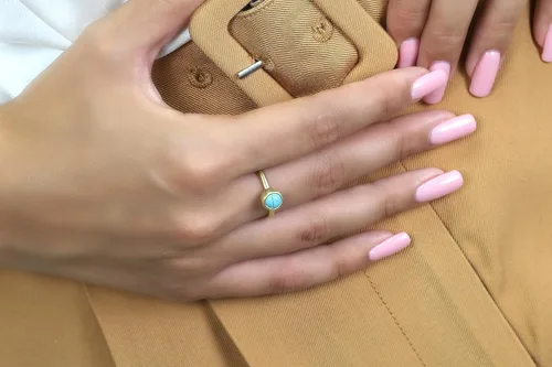 Miniatura 2 de Turquoise Bezel Ring - 14k Gold - Elegant December Birthstone Bridal Ring - Simple Stackable Design