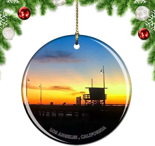 Miniatura 17 de California Los Ángeles Battleship Museum USA Christmas Tree Adorno Decoración Colgante Colgante Decoración City Travel Souvenir Collection Porcelana