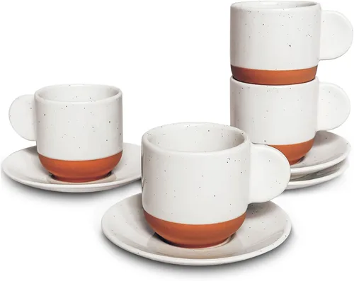 Miniatura 9 de Mora - Juego de 4 mini tazas de café expreso de cerámica, 3 onzas - Pequeñas tazas de inspiración italiana con platillos para pequeños shots de café