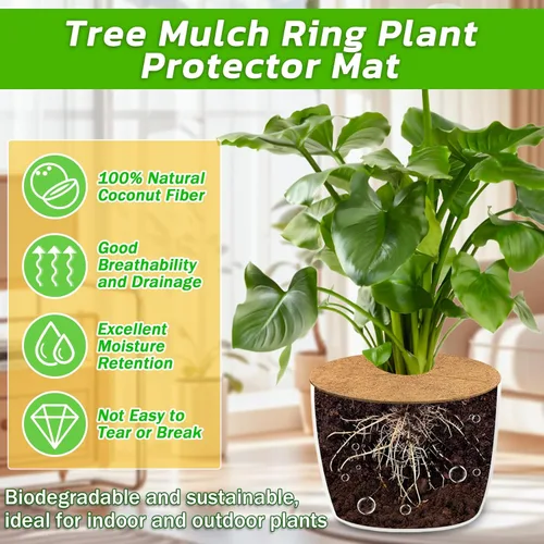 Miniatura 3 de Legigo 4 piezas Anillos de Mantillo de Fibra de Coco Alfombrilla Protectora de Plantas de Árbol, 18 Pulgadas Anillo de Protección de Árbol de Fibra