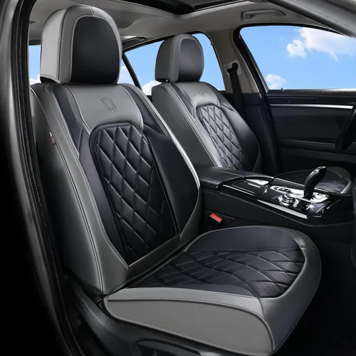 Miniatura 18 de Coverado Fundas de Asientos Delanteros, Funda de Asiento de Cuero Sintético de Lujo Impermeable, Protector de Asiento de Coche Beige, Funda