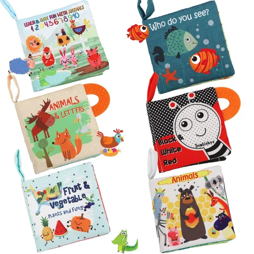 Miniatura 10 de Libros para bebés, regalos de juguetes para bebés, libros arrugados de tela para bebés, bebés de 0-3-6-12-18 meses, juguetes de aprendizaje temprano