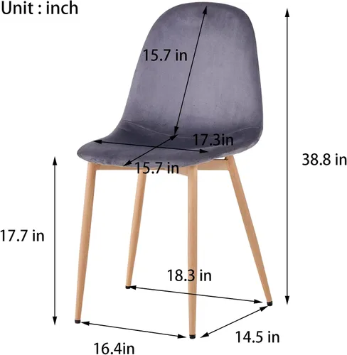 Miniatura 3 de Symylife Juego de 4 sillas de comedor de terciopelo, sillas de cocina con patas de metal para sala, dormitorio, restaurante, sillas grises