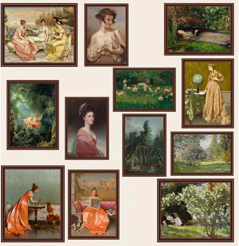 Decoración de pared victoriana vintage, decoración de pared clásica maximalista, impresiones artísticas vintage coquetas, arte victoriano ligero