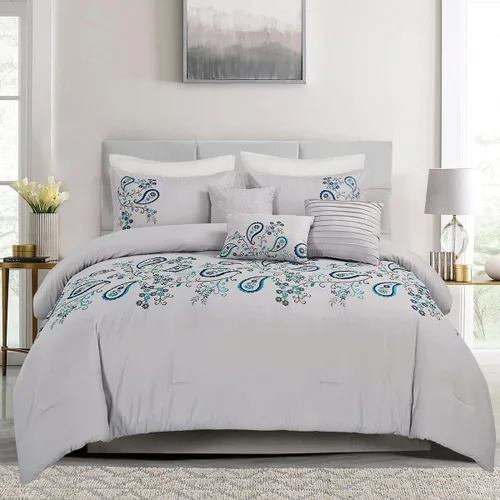 Miniatura 10 de MERRY HOME Juego de edredón de cama – Juego de edredón de tamaño King (14.11 oz/m²), juego de edredón de 7 piezas suave y cómodo para todas las Gris