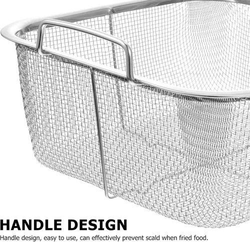Miniatura 5 de Hemoton Cesta cuadrada de acero inoxidable para freír de 12.9 x 7.9 pulgadas con mango plegable, colador de freidora profunda para papas fritas