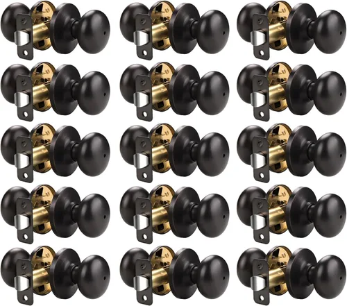 Miniatura 31 de KNOBWELL Paquete de 8 pomos de puerta de privacidad para baño y dormitorio, pomo de puerta negro mate con cerradura, cerradura de manija de puerta