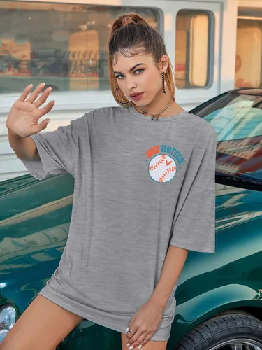 Miniatura 14 de Camiseta de béisbol para mujer, camisetas de béisbol de gran tamaño Hey Batter Batter Swing Graphic Tee Ballpark Gift Tops de manga corta