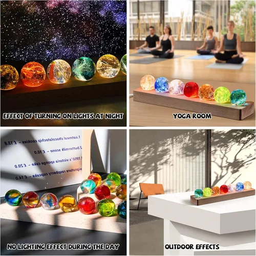 Miniatura 6 de Bola de cristal con base de luces LED de madera, luz nocturna de cristal colorida, 7 bolas de cristal, luces USB decorativas, mesa USB, lámpara