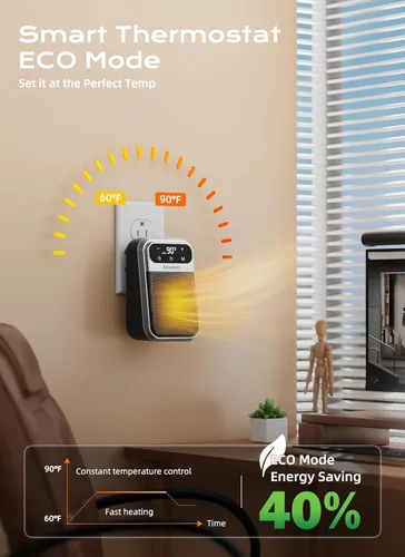 Miniatura 3 de Minetom Calentador de espacio portátil enchufable, calentador de pared pequeño de 800 W para uso en interiores, control remoto, temporizador de 12