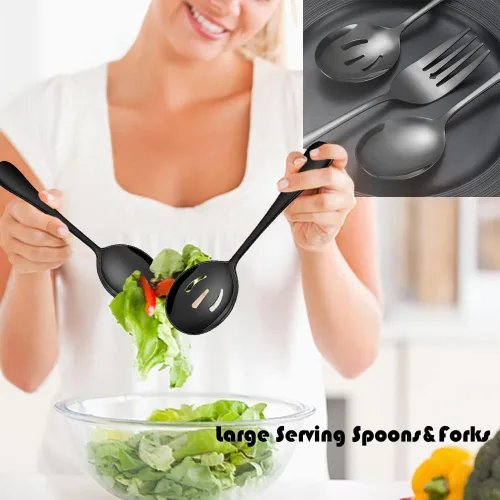 Miniatura 4 de 10 utensilios de acero inoxidable para servir, grandes cucharas ranuradas, tenedores de servir, pinzas para servir, pinzas para azúcar, juego