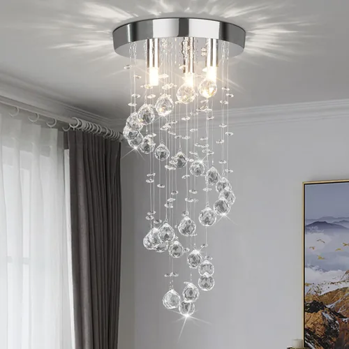 3-Lights Spairal Crystal Chandelier,Modern Raindrop Light Fixture Pendant Ceiling Mount Lamp Lighting Fixtures for LivingRoom, Bedroom, Bathroom D9“