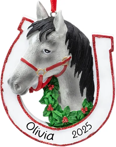 Miniatura 7 de Adorno de Navidad personalizado de caballo 2025 – Personalización gratuita Caballo marrón personalizado para árbol de Navidad – Regalo de jinete