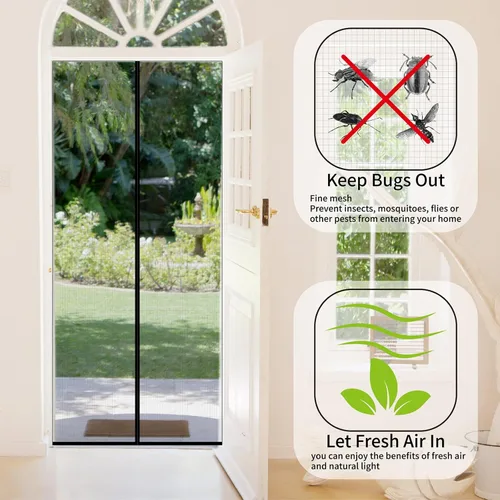 Miniatura 2 de CHIYUNS Puerta de Pantalla de Malla con Cierre Magnético 34 x 80 pulgadas, Mosquitera de Fibra de Vidrio de Cierre Automático con Imán para Puertas