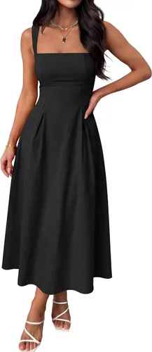 ANRABESS Vestido de verano para mujer, para invitada de boda, cuello cuadrado, acampanado, sin mangas, fluido, elegante, formal, cóctel, fiesta,