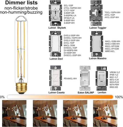 Miniatura 3 de LiteHistory Bombilla E26 regulable de 6 W, igual a 60 W, AC120V, blanco cálido, 2700 K, Edison 60 W, 600 lúmenes, T10, para colgante rústico, tubo