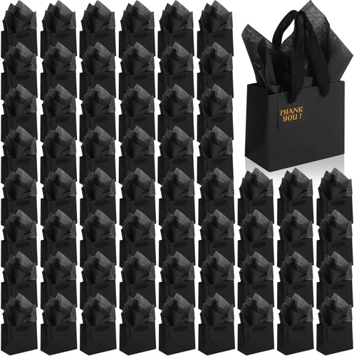Miniatura 19 de Qilery 50 bolsas de regalo de papel de boda a granel con papel de seda, pequeñas bolsas de regalo con asa y etiquetas para cumpleaños, bodas