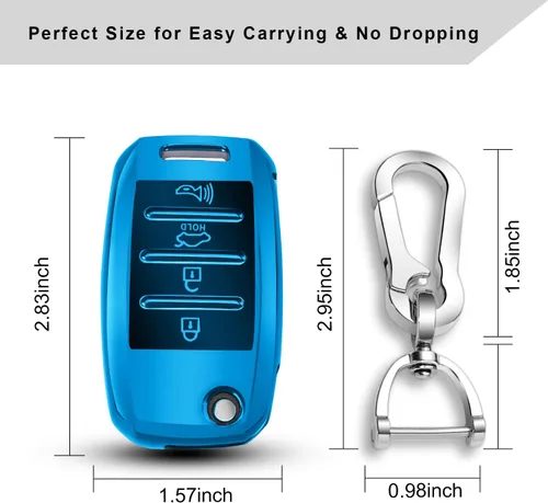Miniatura 5 de QBUC para funda de llavero de KIA con llavero para 2013 2014 2015 2016 2017 Kia Sorento Sedona Soul Rio etc (Llavero plegable/doblado)(Azul)