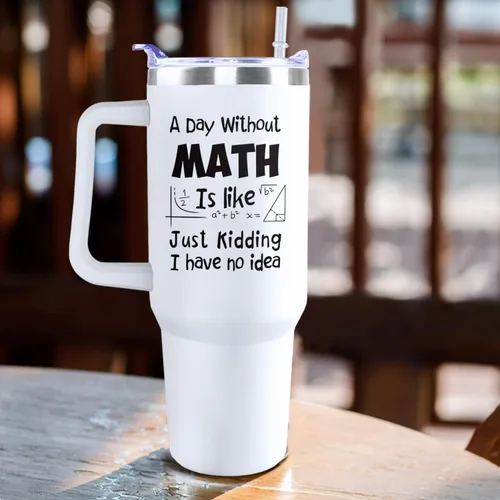 Miniatura 2 de Vaso de matemáticas con asa para hombres, 40 onzas, regalo de nutrición matemática, tazas de acero inoxidable, con texto divertido, aislantes