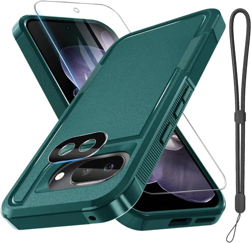 Miniatura 37 de Funda para Google Pixel 10 Pro XL con correa para la muñeca + protector de pantalla de vidrio templado + cubierta para lente de cámara, cuerpo Verde