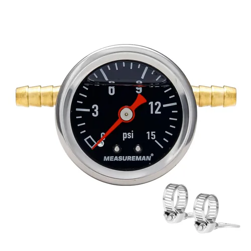 Miniatura 22 de MEASUREMAN - Manómetro, 0 a 15 psi, relleno glicerina, esfera 1.5 pulgadas, caja acero inoxidable 304, montaje central posterior 1/8 NPT, adaptador