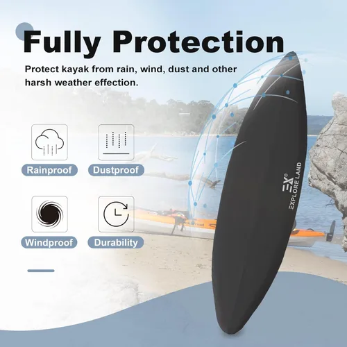 Miniatura 5 de Explore Land Funda impermeable para kayak - Resistente al desvanecimiento 600D Funda de almacenamiento para canoa y kayak de alta resistencia Negro