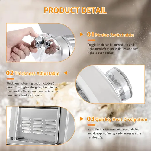 Miniatura 3 de Máquina eléctrica para hacer pasta WICHEMI, rodillo de pasta y espaguetis, prensa de fideos de acero inoxidable de 135W para uso doméstico familiar