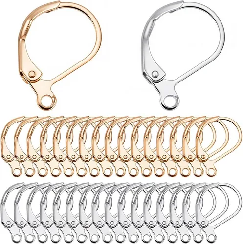 Miniatura 11 de SUNNYCLUE 1 caja de 80 piezas de hallazgos de aretes con cierre de palanca, hallazgos de aretes de aro Huggie, ganchos de oreja con cierre de 1 caja