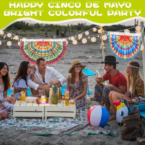 Miniatura 2 de 4 banderas de fiesta mexicana para decoración de fiesta de semicírculo, bandera plisada del Cinco de Mayo para festivales mexicanos, carnavales