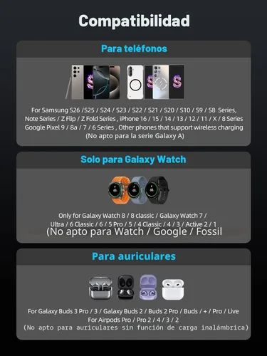 Miniatura 8 de Estación de carga magnética 3 en 1 para Samsung, cargador inalámbrico Magsafe con certificación Qi2 y enfriamiento para teléfono para Samsung Galaxy