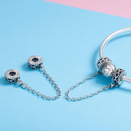 Miniatura 2 de Dije con cadena de seguridad, con corazón de plata de ley 925, compatible con pulseras y collares Pandora