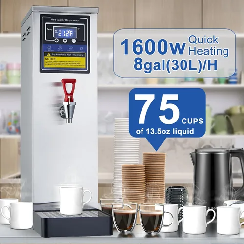 Miniatura 2 de Dispensador de agua caliente, caldera de agua comercial, calentador eléctrico, máquina de agua caliente, acero inoxidable, 30 L (8 galón), control