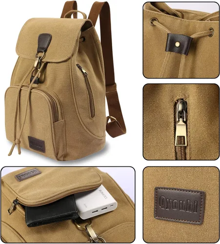 Miniatura 26 de Mochilas de lona a la moda, bolso casual para compras al aire libre, mochila deportiva, senderismo, viajes, bolsa multiusos, Café, Mochilas
