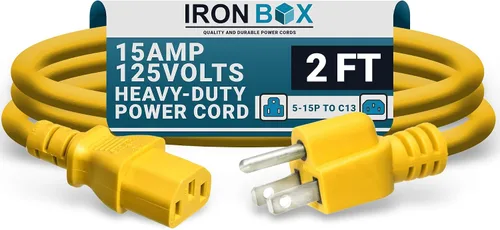 Miniatura 52 de IronBox Electric - Cable de alimentación de servicio pesado 5-15P a C13 - Cable de 3 clavijas 15A 125V 14/3 SJT para PC - Cable para computadora