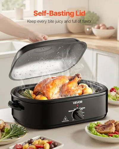 Miniatura 4 de VEVOR Horno tostador, asador de pavo de cocción rápida de 18 cuartos de galón, horno de pavo de temperatura ajustable de 150-450 ℉ con tapa